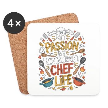 Chef de restaurant Ma passion Ma cuisine de restaurant - Dessous de verre (lot de 4) - blanc - Devant