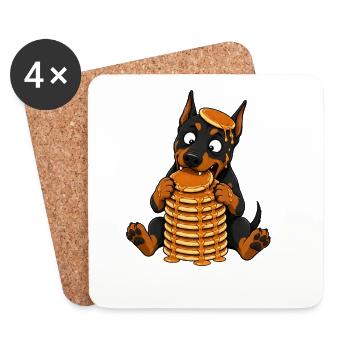 Doberman aux pancakes dessin animé drôle - Dessous de verre (lot de 4) - blanc - Devant