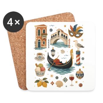 Amour de Venise | Gondole & Italie - Dessous de verre (lot de 4) - blanc - Devant