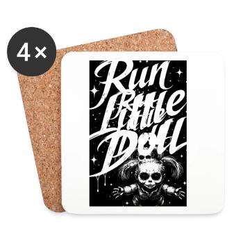 Run Little Doll – Imprimé effrayant - Dessous de verre (lot de 4) - blanc - Devant