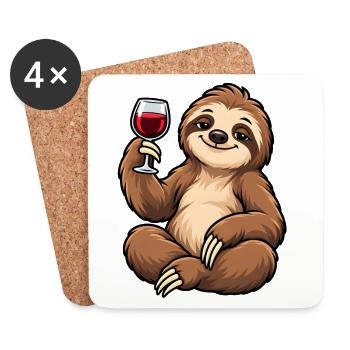 Relaxed sloth with red wine - Coasters (set of 4) - white - Front