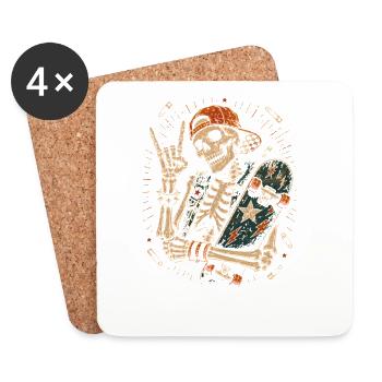 Skater Skeleton Rocker Skateboard Vintage Halloween - Coasters (set of 4) - white - Front