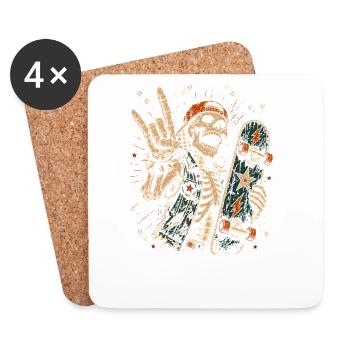 Skater Skeleton Rocker Skateboard Vintage Halloween - Coasters (set of 4) - white - Front