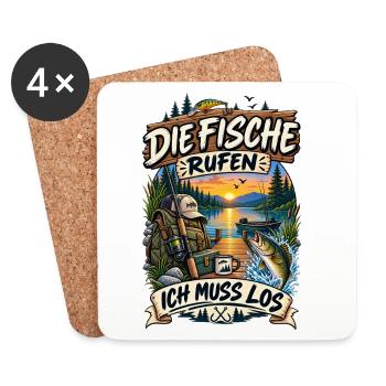 Die Fische rufen ich muss los Angler Spruch lustig - Untersetzer (4er-Set) - Weiß - Vorne