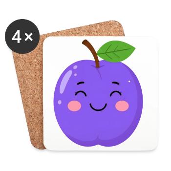 Blue-Purple Kawaii Plum – Sweet Fruit Design - Coasters (set of 4) - white - Front