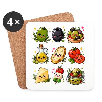 Kawaii Oliven | Mediterrane Küche - Untersetzer (4er-Set) - Weiß - Vorne