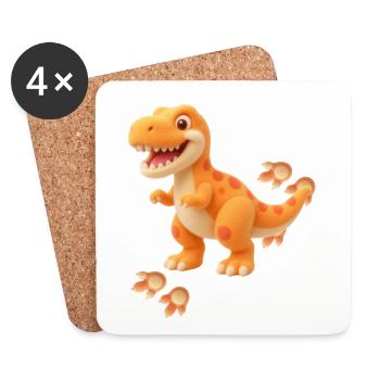 Niedlicher Dino mit Fußspuren | Freundliches Dinos - Untersetzer (4er-Set) - Weiß - Vorne