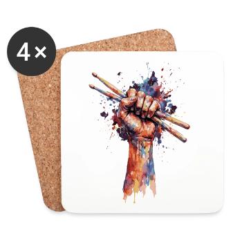 Schlagzeuger | Faust mit Drumsticks - Untersetzer (4er-Set) - Weiß - Vorne