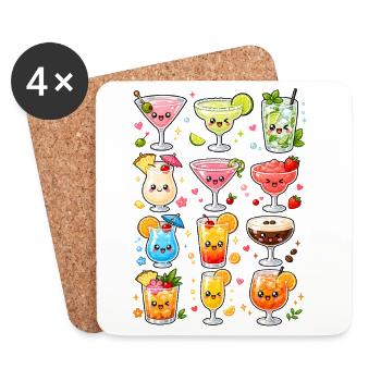 Kawaii Cocktails | Drinks & Bar - Untersetzer (4er-Set) - Weiß - Vorne