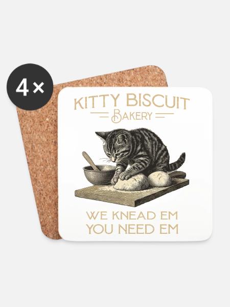 Katzenkeks Bäckerei Vintage - Untersetzer (4er-Set) - Weiß