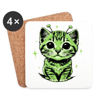 Alien Katze, Lustiges Meme, Retro Style - Untersetzer (4er-Set) - Weiß - Vorne