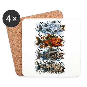 Halloween Trout Fish Ghost Pumpkin Skeleton - Untersetzer (4er-Set) - Weiß - Vorne