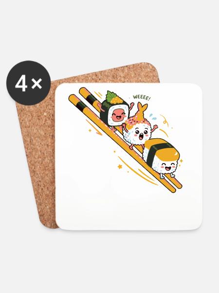 Süßes Sushi-Slide Kawaii Japanisches Essen - Untersetzer (4er-Set) - Weiß