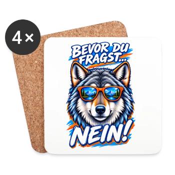Loup à lunettes cool - Bevor du fragst... NEIN! - Untersetzer (4er-Set) - Weiß - Vorne