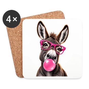 Âne Cool avec Lunettes Roses et Bubble Gum - Untersetzer (4er-Set) - Weiß - Vorne