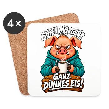 Guten Morgen? Ganz Dünnes Eis! – Grumpy Pig Coffee - Untersetzer (4er-Set) - Weiß - Vorne