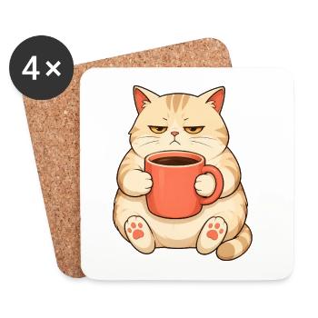 Orangefarbene getigerte Katze braucht Kaffee, um zu funktionieren - Untersetzer (4er-Set) - Weiß - Vorne
