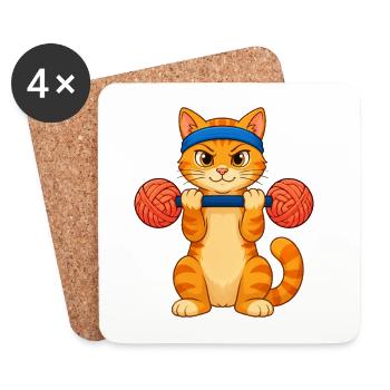 Orangefarbene getigerte Katze hebt eine Wollhantel hoch - Untersetzer (4er-Set) - Weiß - Vorne