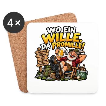 Wo ein Wille, da Promille! - Untersetzer (4er-Set) - Weiß - Vorne