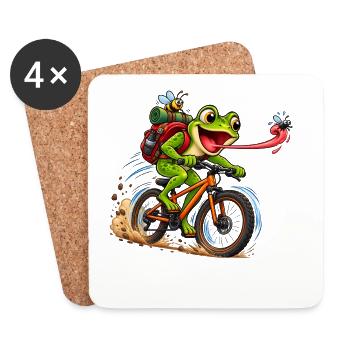 Funny Frog Riding Bicycle Cartoon - Untersetzer (4er-Set) - Weiß - Vorne