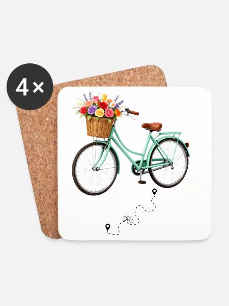 Pastellfahrrad mit Blumenkorb - Untersetzer (4er-Set) - Weiß