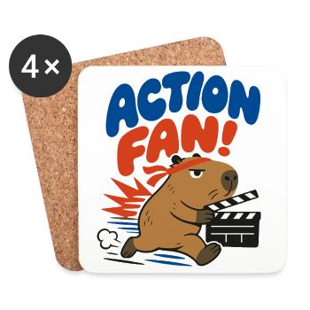 Action Fan – Capybara mit Filmklappe - Untersetzer (4er-Set) - Weiß - Vorne