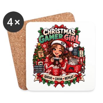 Weihnachts Gamerin Pixelkunst - Untersetzer (4er-Set) - Weiß - Vorne