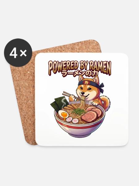 Powered By Ramen - Retro 90s Anime Shiba Inu - Untersetzer (4er-Set) - Weiß