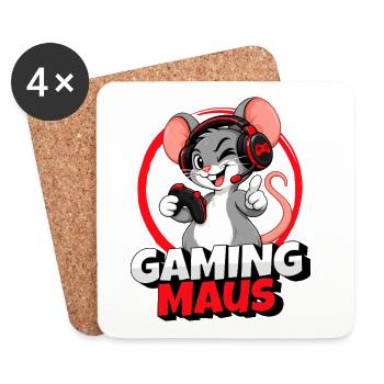 Gaming Maus Gamer Cartoon mit Headset - Untersetzer (4er-Set) - Weiß - Vorne