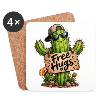 Lustiger cooler Kaktus Free Hugs Kakteen  - Untersetzer (4er-Set) - Weiß - Vorne
