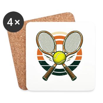 Tennis Retro – Gekreuzte Schläger und Ball - Untersetzer (4er-Set) - Weiß - Vorne