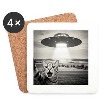 UFO Katze Alien Weltall Lustiges Katzen Motiv - Untersetzer (4er-Set) - Weiß - Vorne