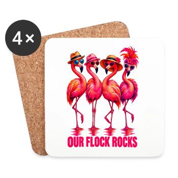 Our Flock Rocks Flamingo Summer Vacation - Untersetzer (4er-Set) - Weiß - Vorne