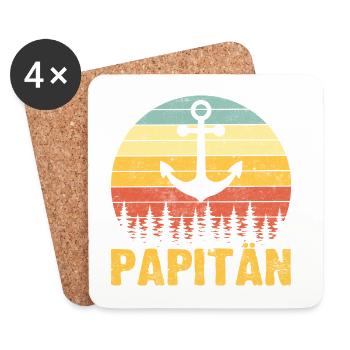 Papitän Papa Kapitän Anker Vatertag Geschenk - Untersetzer (4er-Set) - Weiß - Vorne