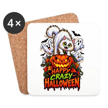 Happy Crazy Halloween Cat – Spooky Pumpkin  - Untersetzer (4er-Set) - Weiß - Vorne