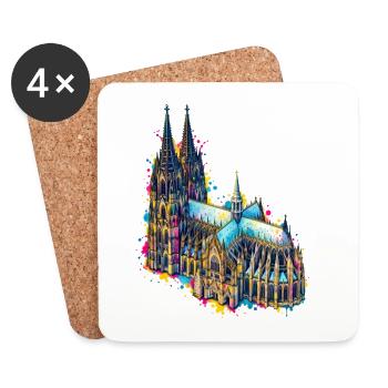Kölner Dom Aquarell-Splash - Untersetzer (4er-Set) - Weiß - Vorne