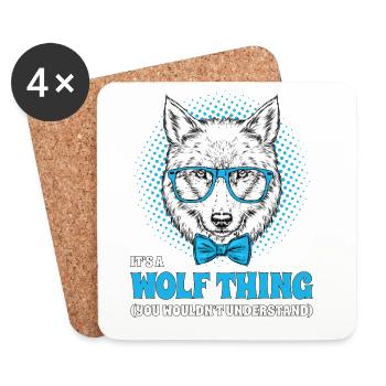 It's A Wolf Thing Hipster Wolf Brille Spruch - Untersetzer (4er-Set) - Weiß - Vorne