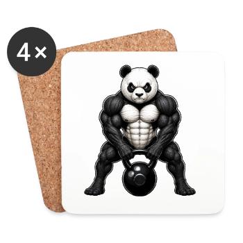 Panda Kettlebell Bodybuilder Fitness Cartoon - Untersetzer (4er-Set) - Weiß - Vorne