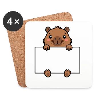 Süßes Kawaii Capybara Eigenes Namensschild oben - Untersetzer (4er-Set) - Weiß - Vorne