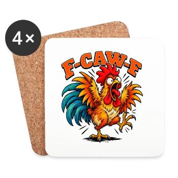Funny F-CAW-F Crazy Rooster Retro Chicken - Untersetzer (4er-Set) - Weiß - Vorne