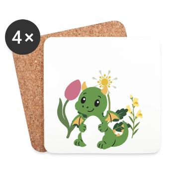 Pflanzenliebhaber · Geschenkidee · Drache mit Ei - Untersetzer (4er-Set) - Weiß - Vorne