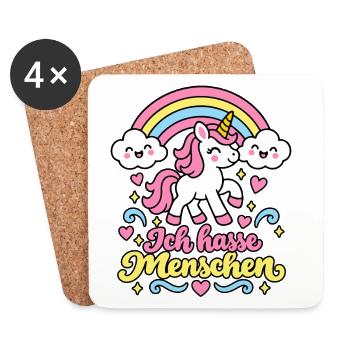 Ich hasse Menschen – Süßes Einhorn Regenbogen  - Untersetzer (4er-Set) - Weiß - Vorne