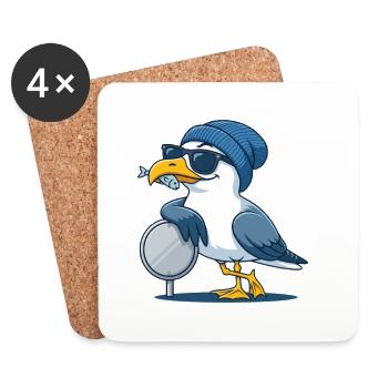 Coole Möwe mit Sonnenbrille und Fisch - Untersetzer (4er-Set) - Weiß - Vorne