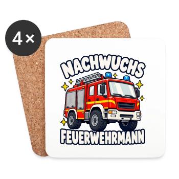 Nachwuchs Feuerwehrmann mit Feuerwehrauto - Untersetzer (4er-Set) - Weiß - Vorne