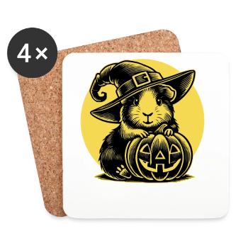 Meerschweinchen Halloween Hexenhut Kürbis Vollmond - Untersetzer (4er-Set) - Weiß - Vorne