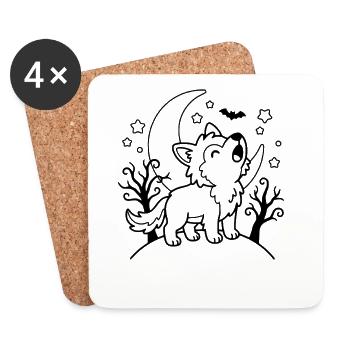 Niedlicher Wolf heult Halloween-Gliederung gruselige Kinder - Untersetzer (4er-Set) - Weiß - Vorne