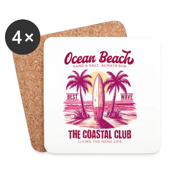 Ocean Beach Surfen Sommer Strand Retro Vintage - Untersetzer (4er-Set) - Weiß - Vorne
