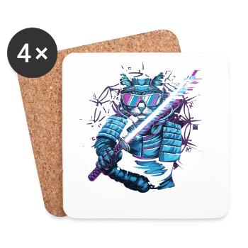  Cyberpunk Samurai Katze Mit Energie Katana - Untersetzer (4er-Set) - Weiß - Vorne