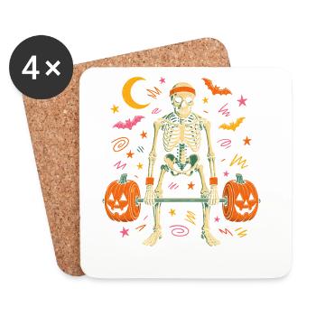  Skelett Kreuzheben Halloween Kürbis Gewichte - Untersetzer (4er-Set) - Weiß - Vorne