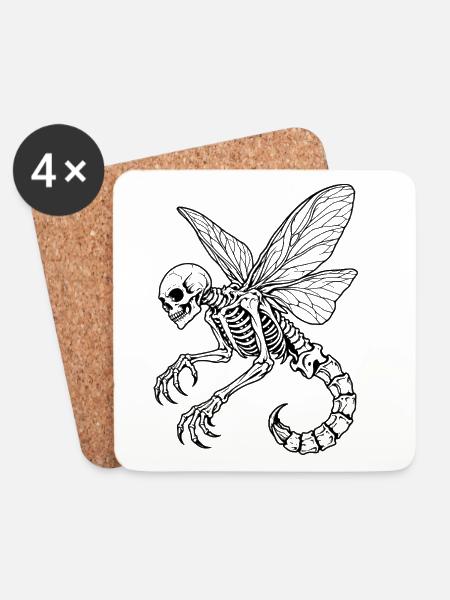 Geflügeltes Skelettskorpion – Gotische Kreatur - Untersetzer (4er-Set) - Weiß